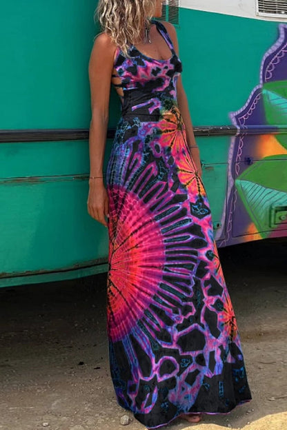 Casual Print Backless U Neck Vest Dress Dresses(3 Colors)