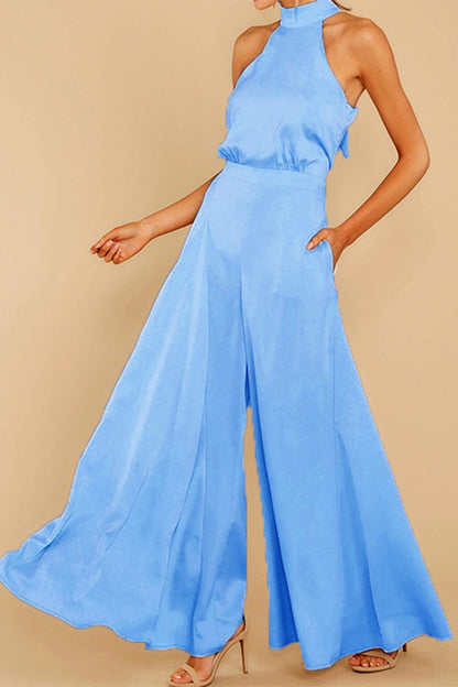 Fashion Casual Solid Patchwork Halter Loose Jumpsuits(5 Colors)