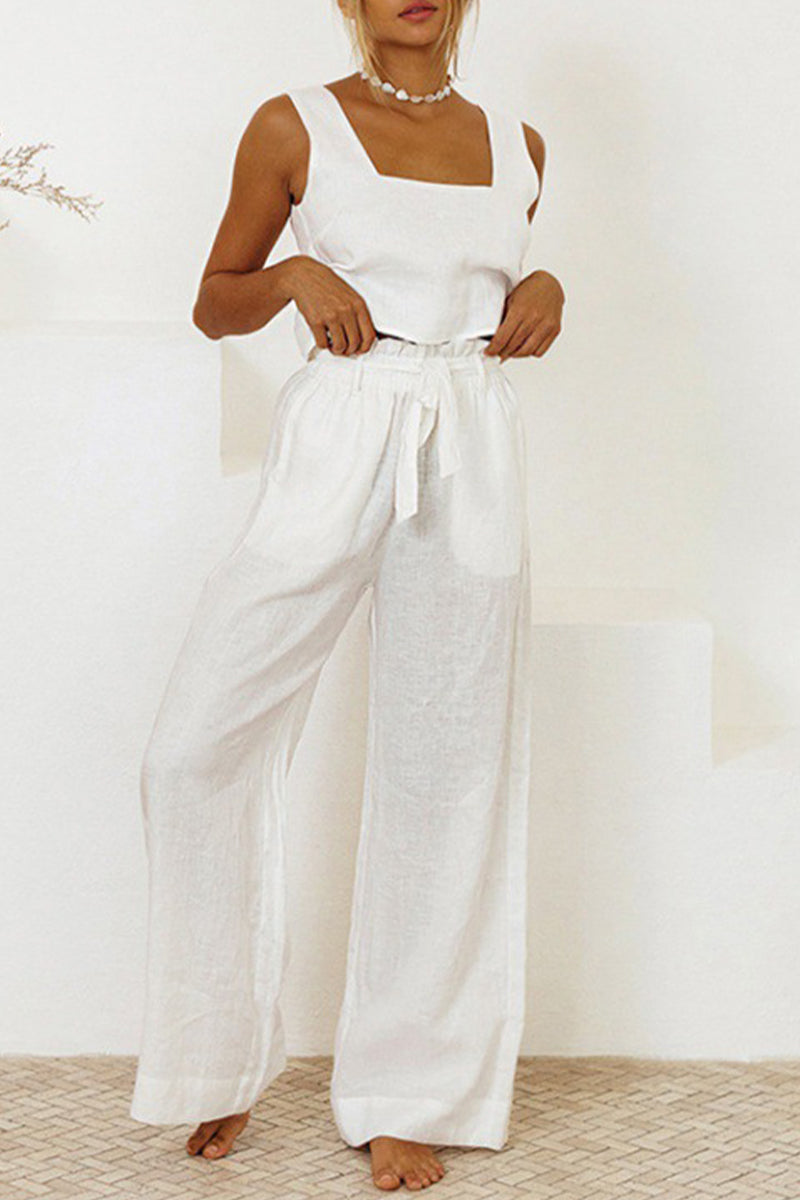 Casual Solid Pocket Square Collar Sleeveless Two Pieces(3 Colors)