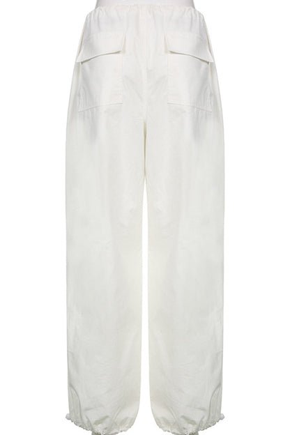 Casual Street Solid Draw String Straight Low Waist Wide Leg Solid Color Bottoms(4 Colors)