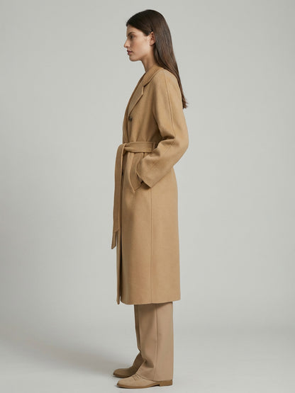 Wool Cashmere Blend Vintage A-line Coat With Classic Lapel And Belt For Women 2026