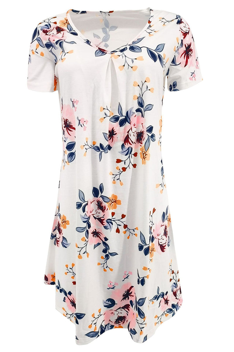 Casual Print Patchwork V Neck A Line Short Sleeve Dress(9 Colors)
