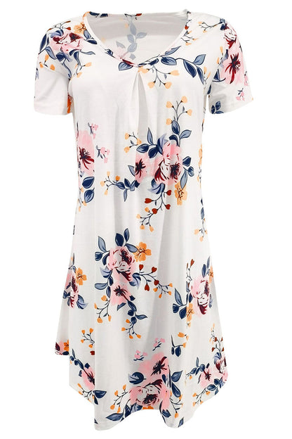 Casual Print Patchwork V Neck A Line Short Sleeve Dress(9 Colors)
