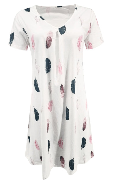 Casual Print Patchwork V Neck A Line Short Sleeve Dress(9 Colors)