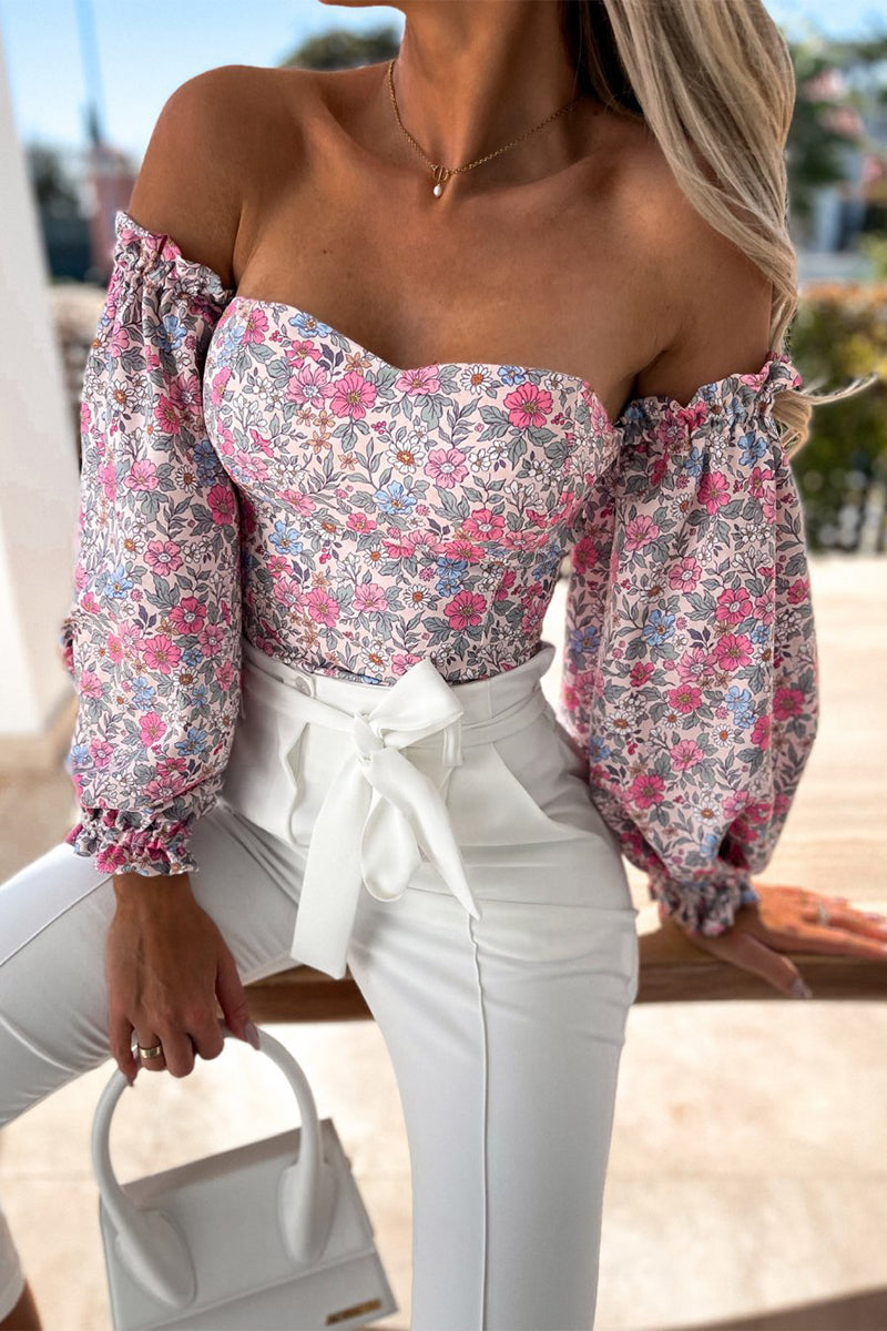 Sweet Elegant Print Printing Off the Shoulder Tops(8 Colors)