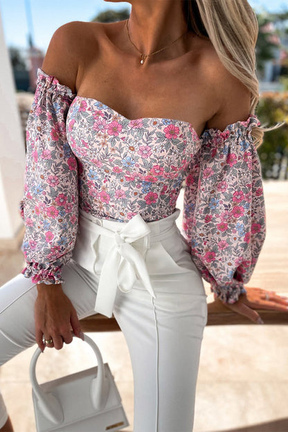 Sweet Elegant Print Printing Off the Shoulder Tops(8 Colors)