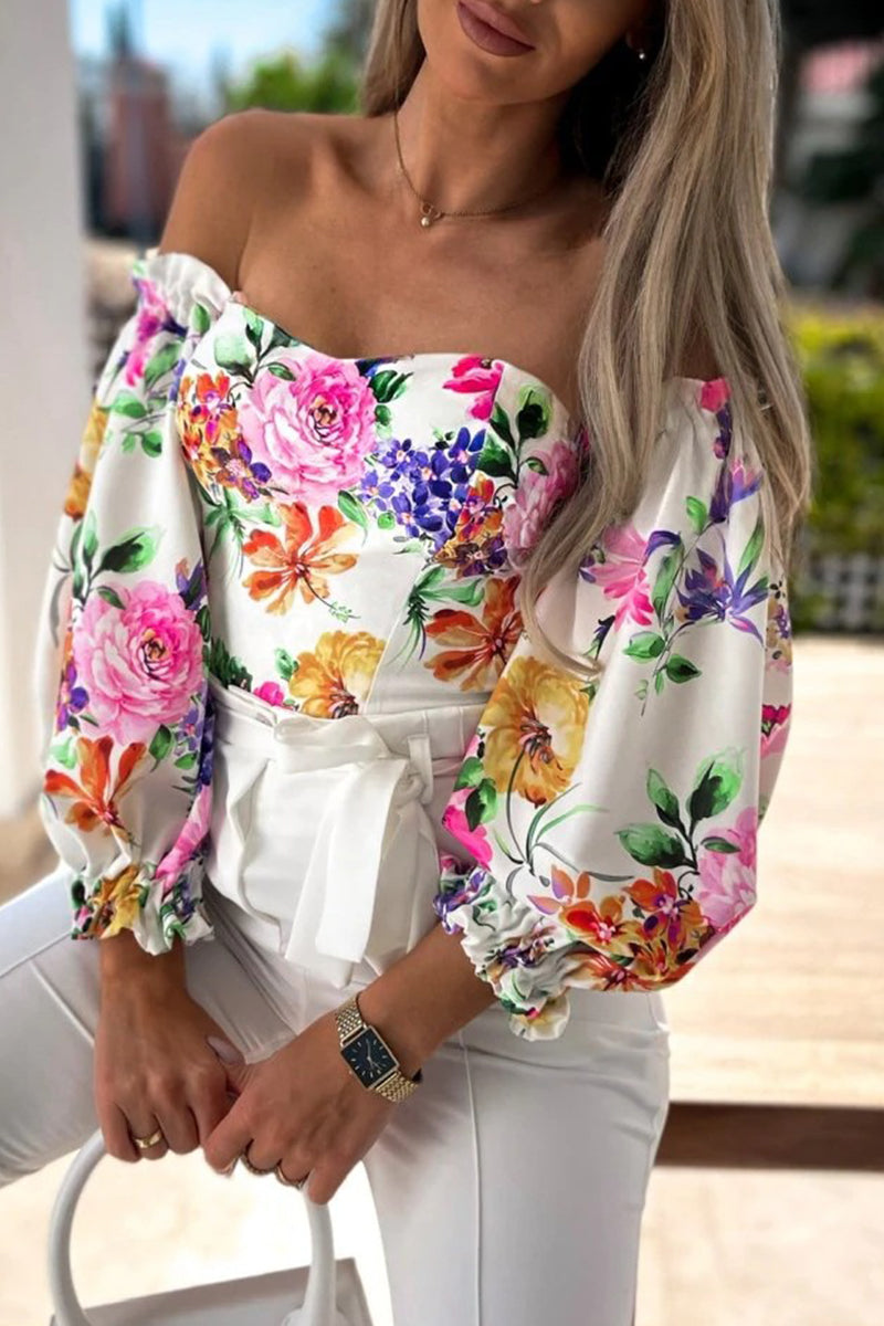 Sweet Elegant Print Printing Off the Shoulder Tops(8 Colors)
