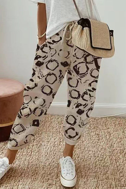 Casual Geometric Print Patchwork Loose Mid Waist Pencil Full Print Bottoms