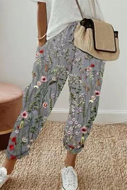 Casual Geometric Print Patchwork Loose Mid Waist Pencil Full Print Bottoms