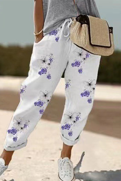Casual Geometric Print Patchwork Loose Mid Waist Pencil Full Print Bottoms