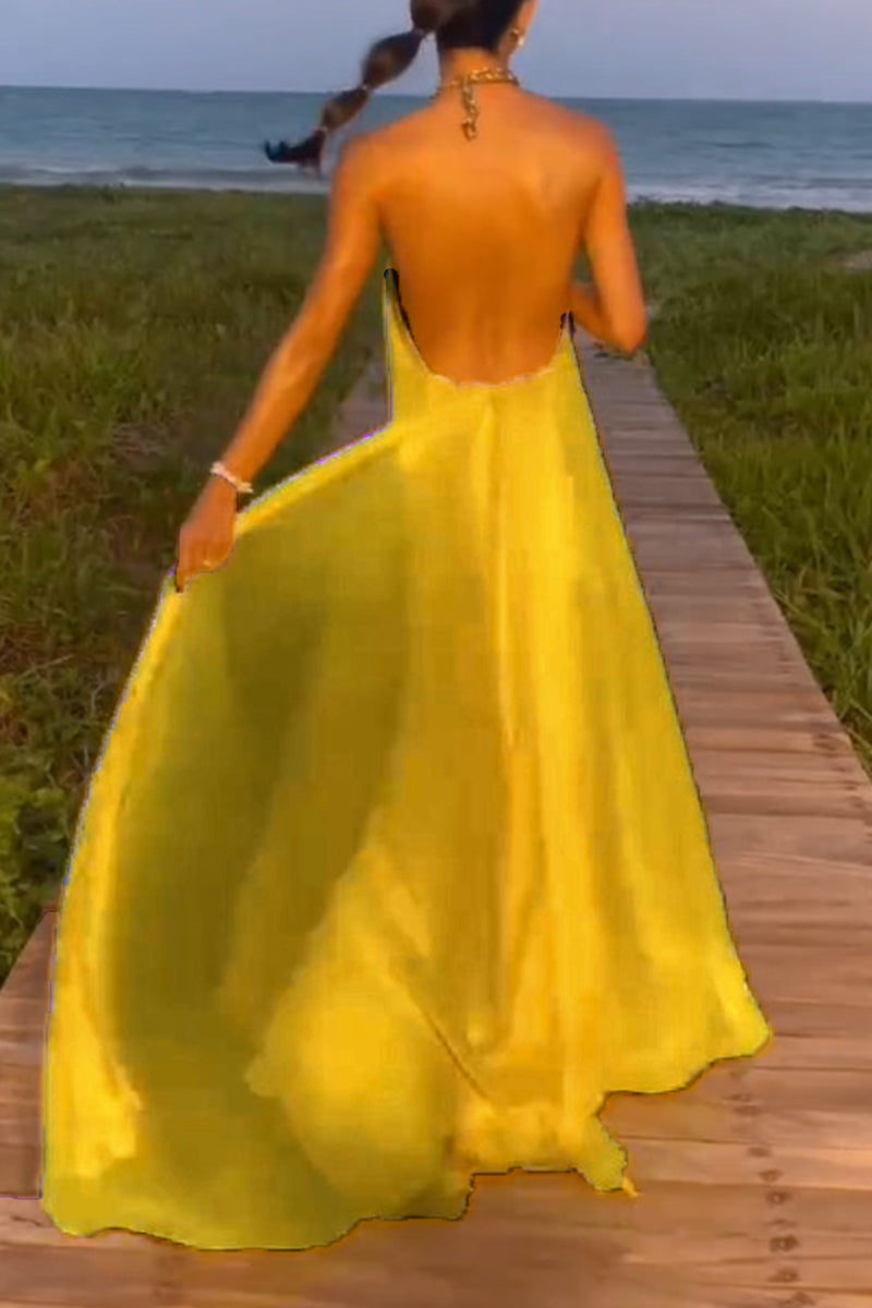 Sexy Simplicity Solid Metal Decoration Halter Sleeveless Dresses(8 Colors)