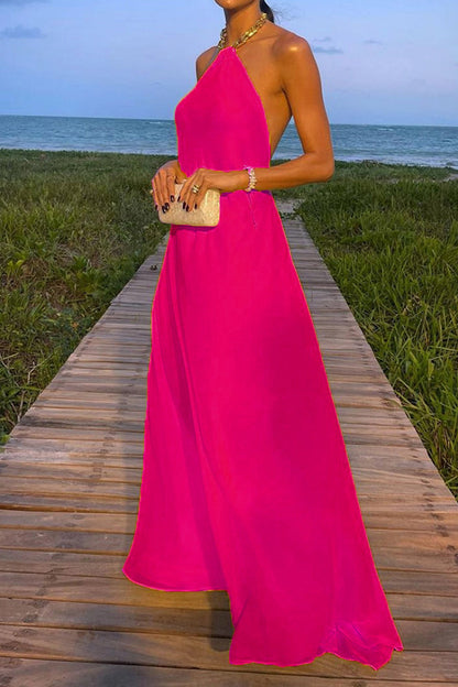 Sexy Simplicity Solid Metal Decoration Halter Sleeveless Dresses(8 Colors)