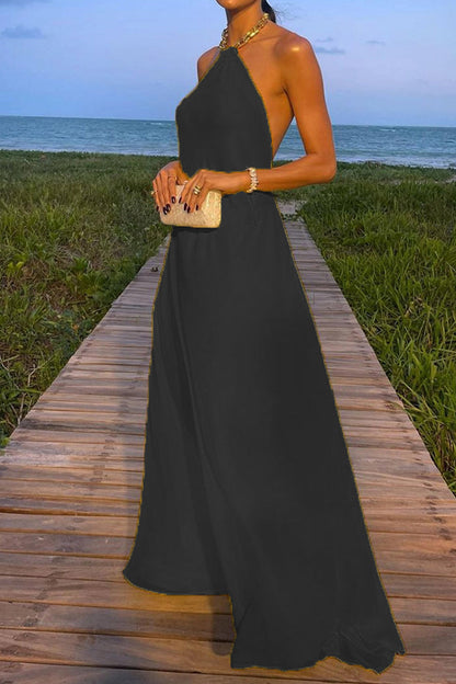 Sexy Simplicity Solid Metal Decoration Halter Sleeveless Dresses(8 Colors)