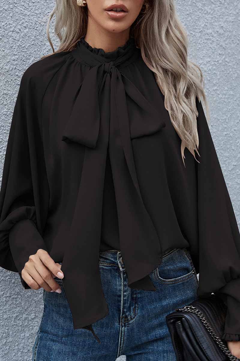 Elegant Solid With Bow O Neck Tops(3 Colors)