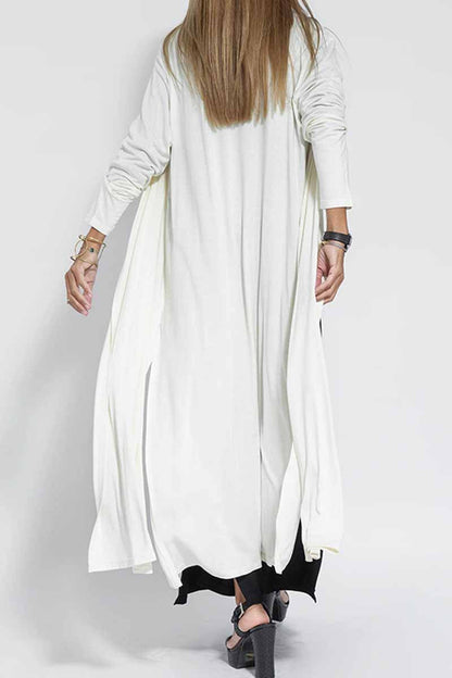 Street Solid Slit Cardigan Collar Outerwear(4 Colors)