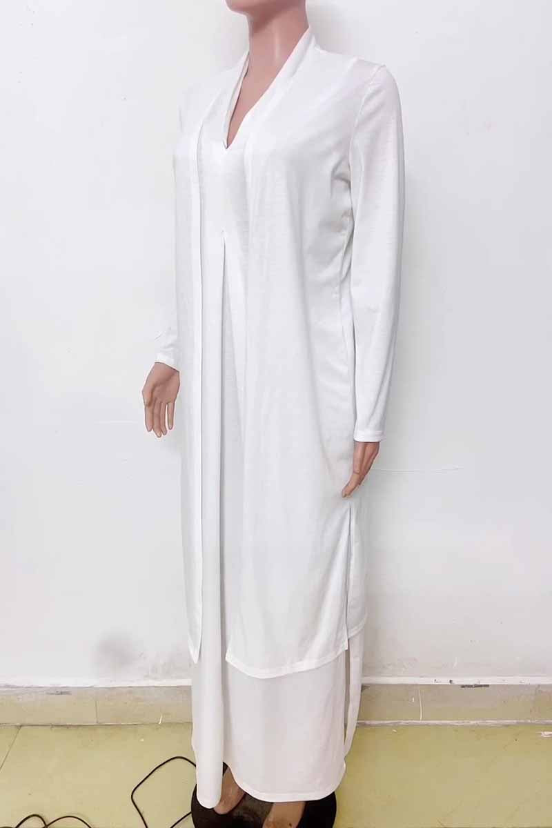 Street Solid Slit Cardigan Collar Outerwear(4 Colors)