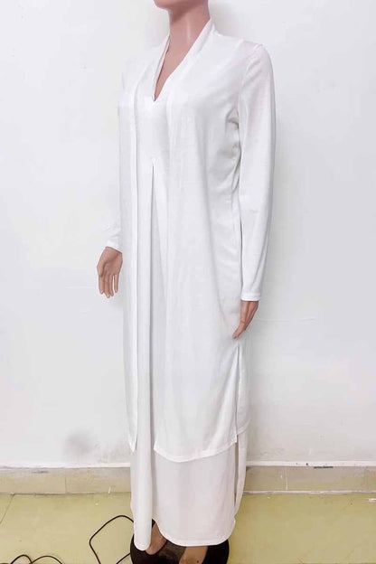 Street Solid Slit Cardigan Collar Outerwear(4 Colors)