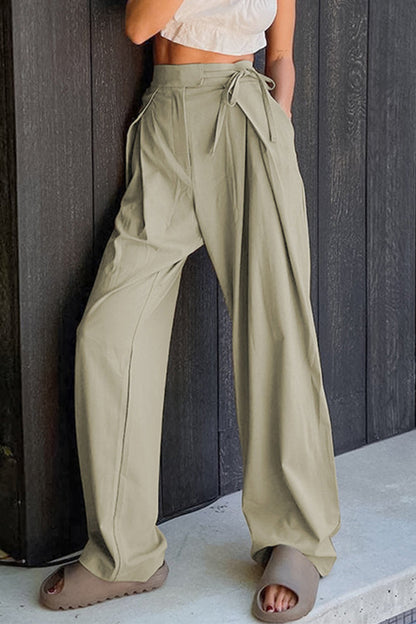 Casual Solid Frenulum Loose High Waist Straight Solid Color Bottoms(6 Colors)