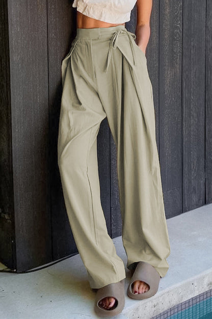 Casual Solid Frenulum Loose High Waist Straight Solid Color Bottoms(6 Colors)