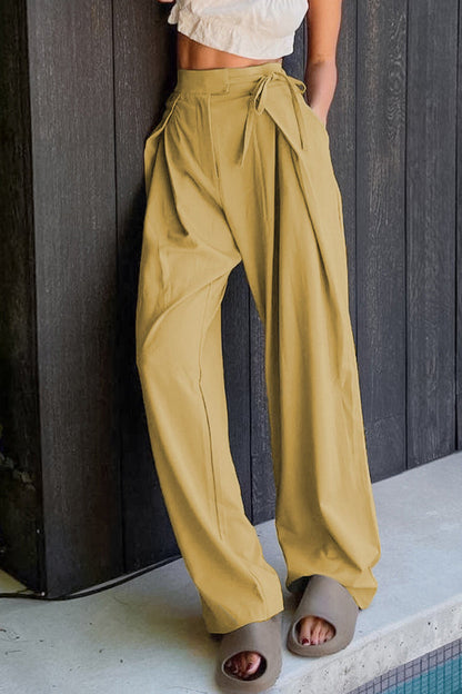 Casual Solid Frenulum Loose High Waist Straight Solid Color Bottoms(6 Colors)