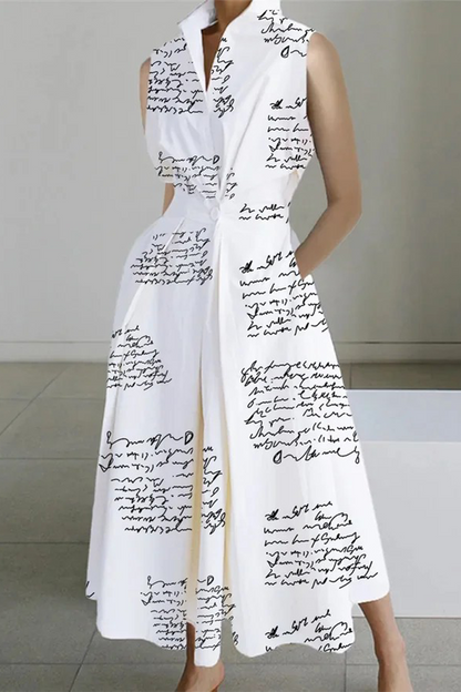 Casual Print Patchwork Buttons Fold Mandarin Collar A Line Dresses(8 Colors)