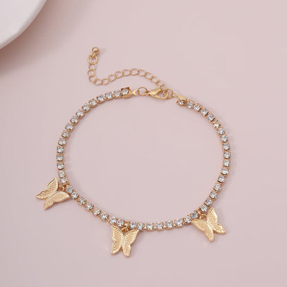 Butterfly pendant rhinestone anklet