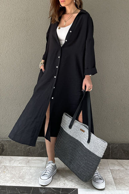 Casual Solid Buckle POLO collar Shirt Dress Dresses