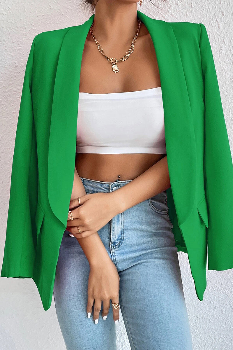 Work Solid Pocket Turn-back Collar Outerwear(4 Colors)