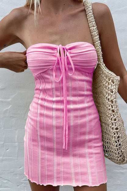 Sexy Solid Frenulum Halter Sleeveless Dress Dresses