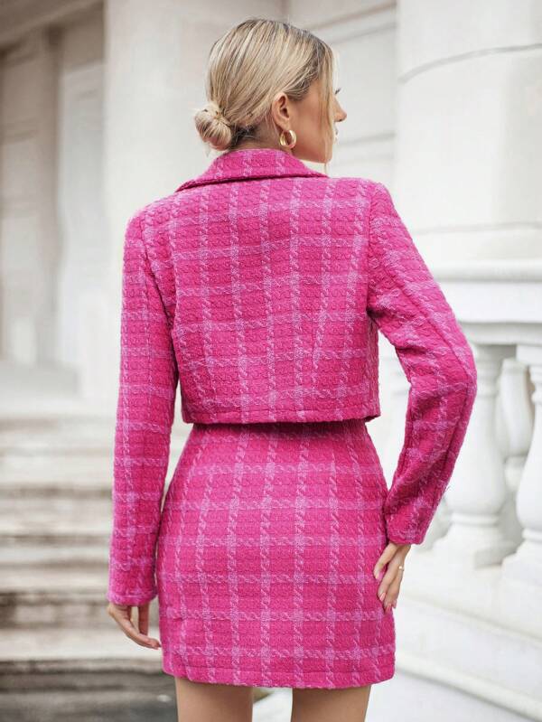 Pink Plaid Blazer & Skirt Coord Set