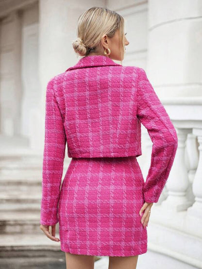 Pink Plaid Blazer & Skirt Coord Set
