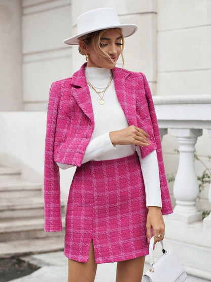 Pink Plaid Blazer & Skirt Coord Set