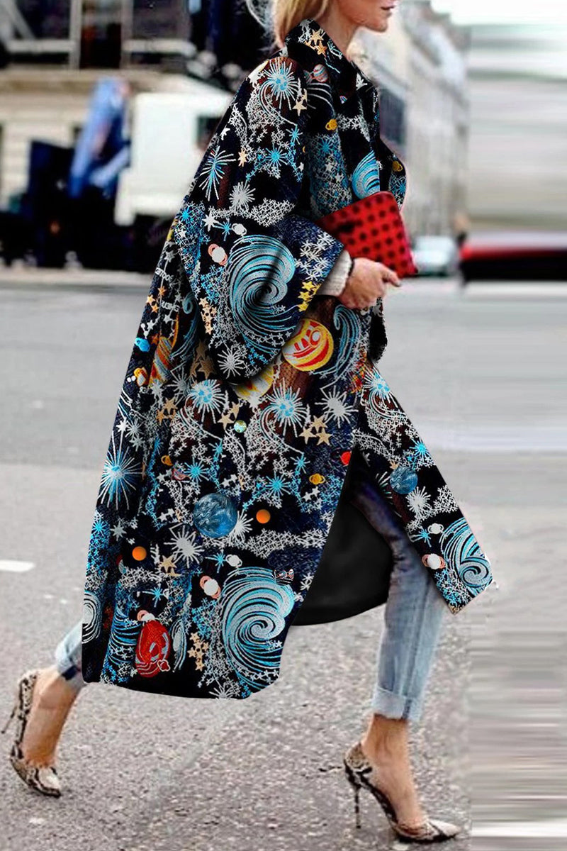 Street Print Patchwork Turndown Collar Outerwear(9 Colors)