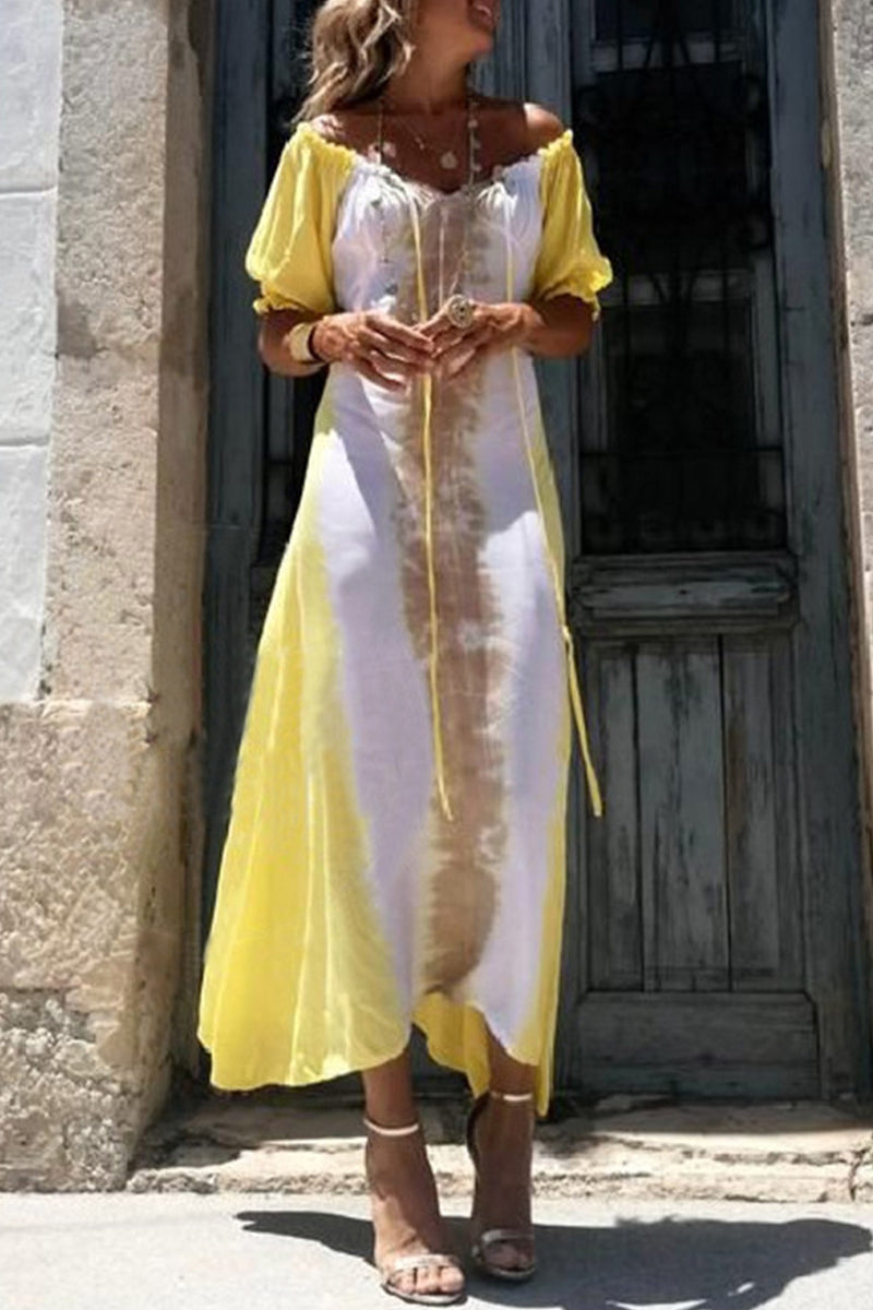 Sexy Print Frenulum V Neck Irregular Dress Dresses