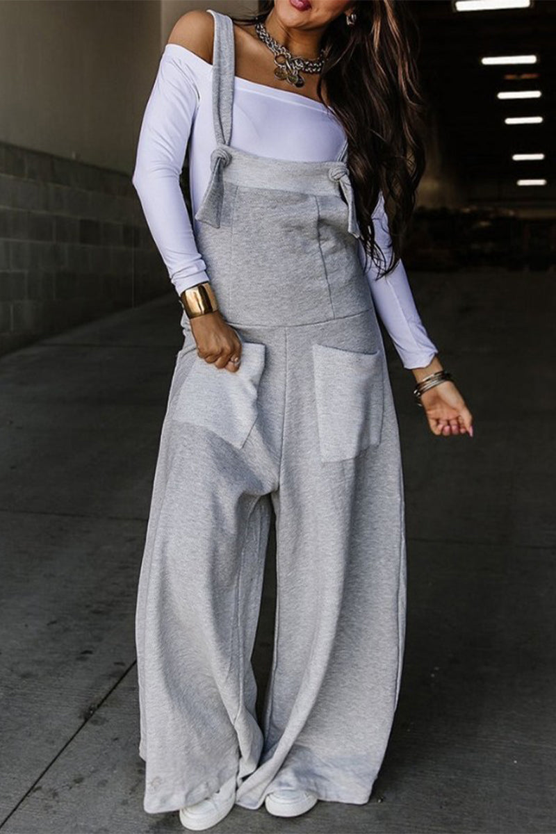 Casual Solid Pocket U Neck Loose Jumpsuits(3 Colors)
