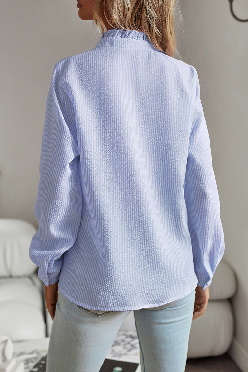 British Style Solid Patchwork Lotus Leaf Collar Tops