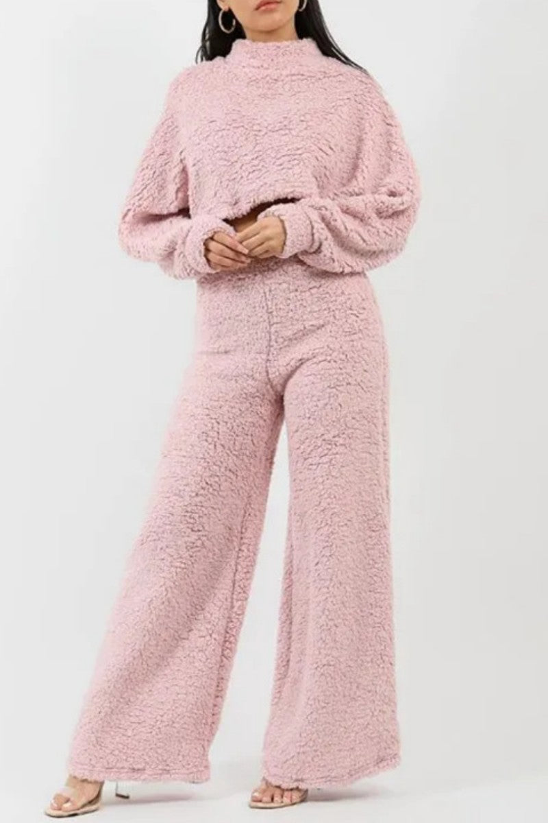 Casual Solid Patchwork Half A Turtleneck Long Sleeve Two Pieces(4 Colors)