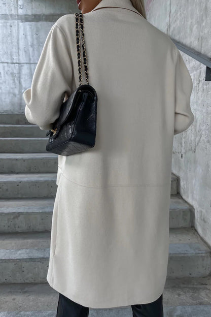 Elegant Solid Pocket Turndown Collar Outerwear