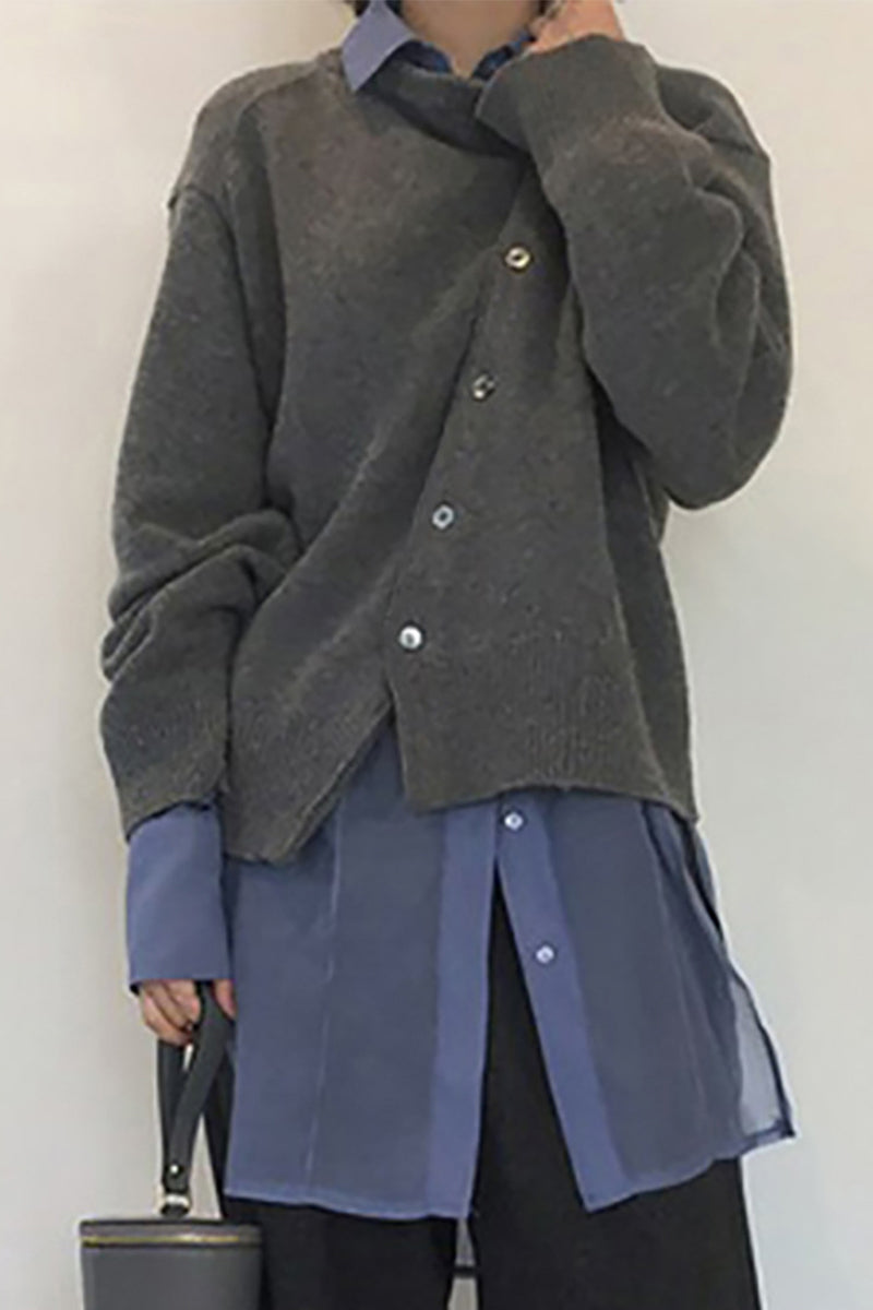 Casual Solid Make Old Buttons O Neck Outerwear(5 Colors)