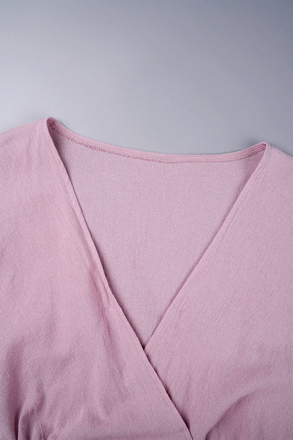 Casual Solid Bandage Pocket V Neck Short Sleeve Dress Dresses(4 Colors)