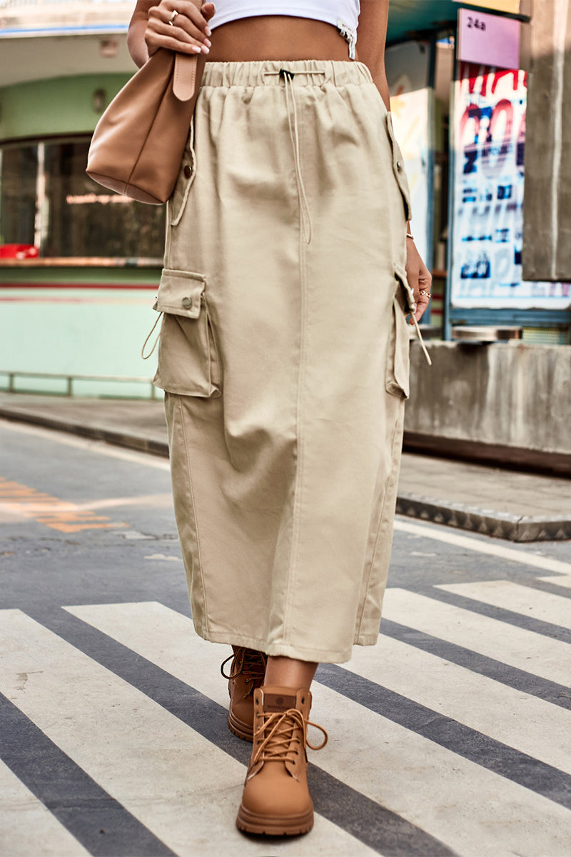 Casual Street Solid Draw String Pocket Loose Type A Patchwork Bottoms