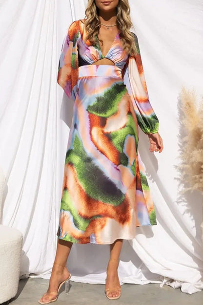 Sexy Gradual Change Asymmetrical Contrast V Neck A Line Dresses