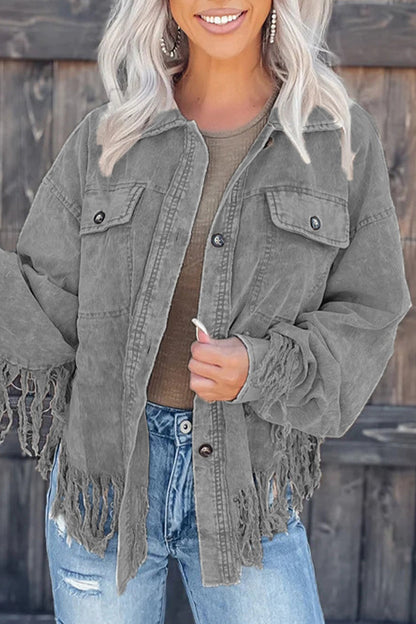 Casual Solid Tassel Asymmetrical Turndown Collar Outerwear