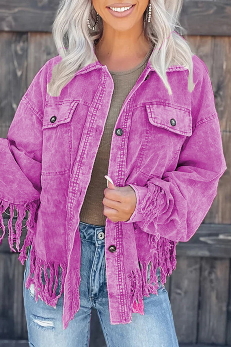 Casual Solid Tassel Asymmetrical Turndown Collar Outerwear