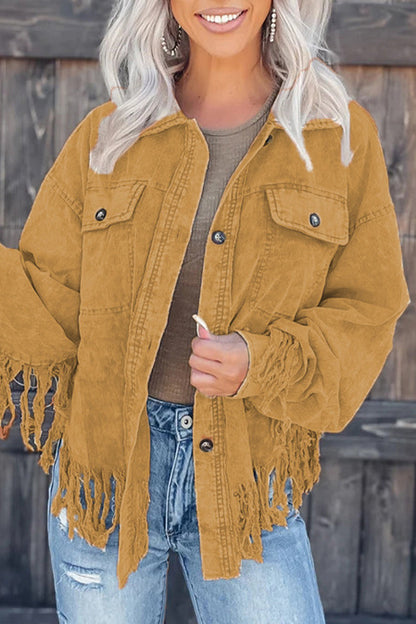 Casual Solid Tassel Asymmetrical Turndown Collar Outerwear