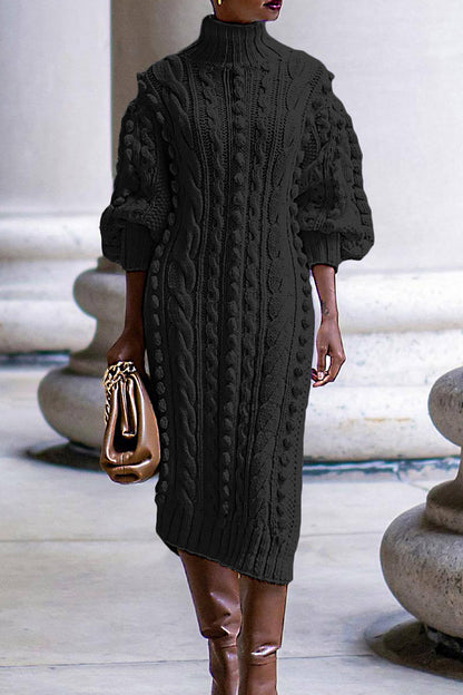 Casual Solid Patchwork High Opening Turtleneck Straight Dresses(5 Colors)