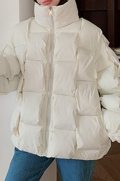 Casual Solid Patchwork Zipper Half A Turtleneck Outerwear(5 Colros)