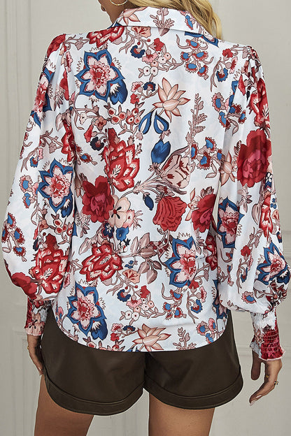 Bohemian Floral Buttons Shirt Collar Tops