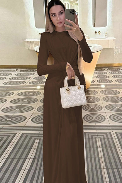 Euro-Inspired Round Neck Evening Maxi Dress