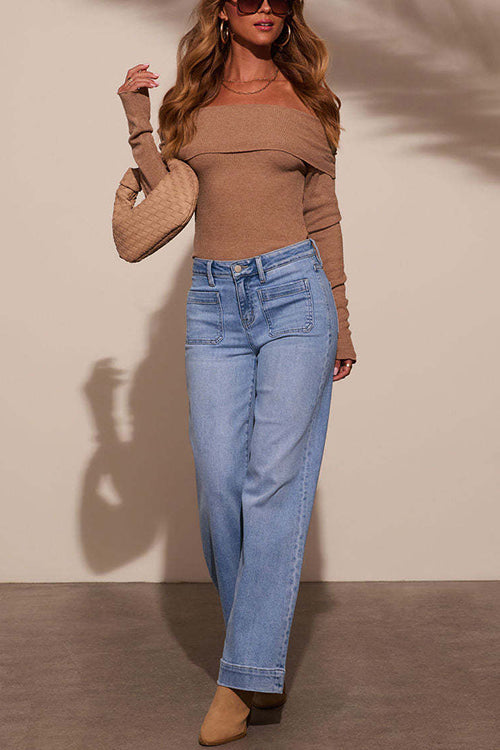 Chic Straight Wide Leg Denim Pants